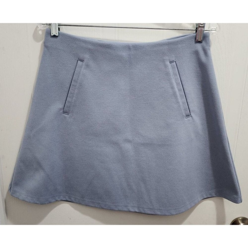Ann Taylor Loft Womens A-Line Mini Skirt Front Pocket Accents Felt Blue Sz Small